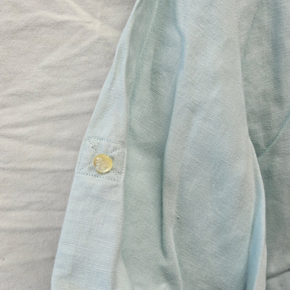 Lauren Ralph Lauren Linen Button Down Shirt Womens XL Light Blue Roll Tab Sleeve - Picture 8 of 12